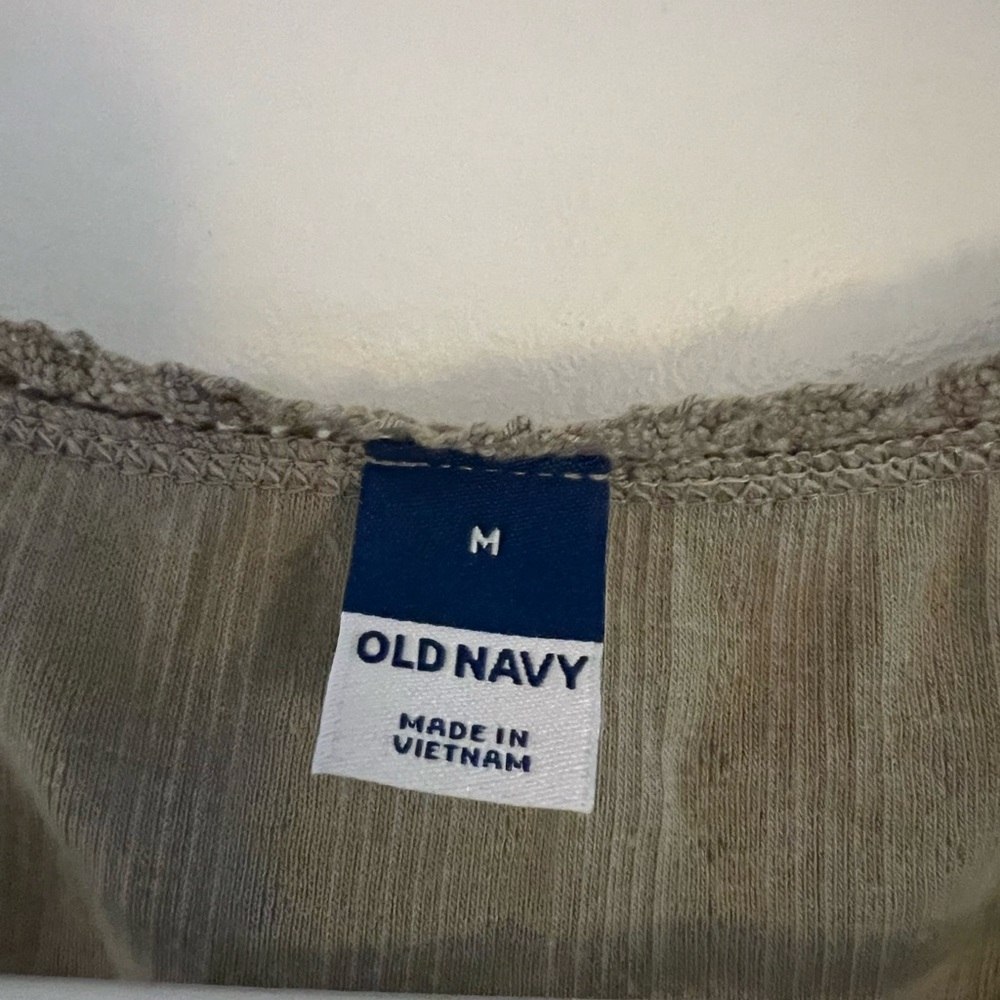 Old Navy Women’s Olive Green Tie Front Scoop Neck with Lace Short Sleeve Tee - Picture 2 of 3